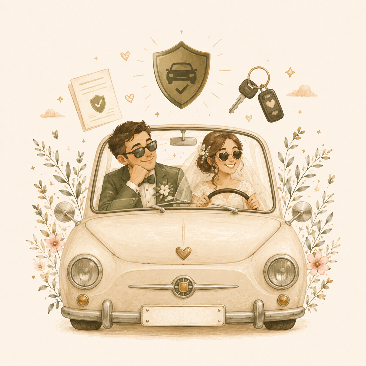 Ilustração divertida sobre seguro do carro